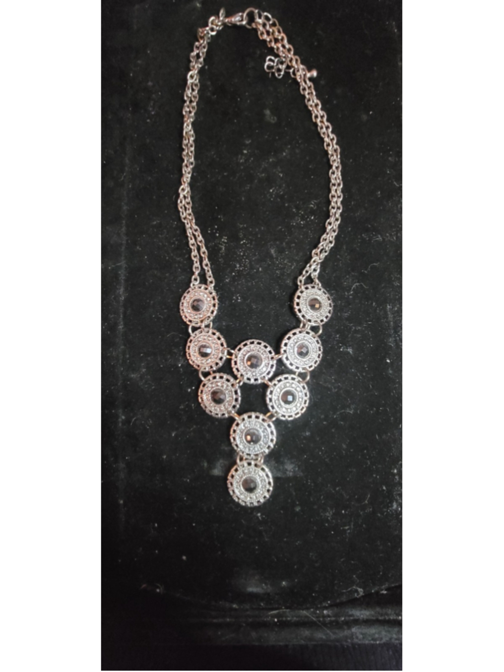 Signed Premier Designs Double Chain Black Rhinestone Bib Necklace Vintage